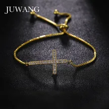 JUWANG CZ Циркон крест Золотая цепочка браслет 3 цвета проложить кубический цирконий Свадебная вечеринка браслет для женщин подарок