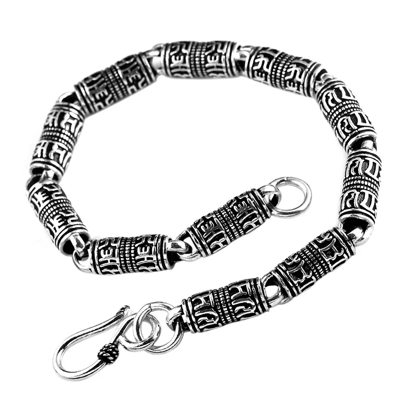 

Ethnic Real Pure 925 Sterling Silver Bracelet Punk Men thai silver mantra chain women Chinese Luck Bracelet Fine Jewelry