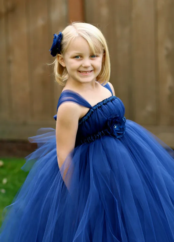 Princess Blue Flower Girl Dress 2015 Girls Wedding Party Dresses