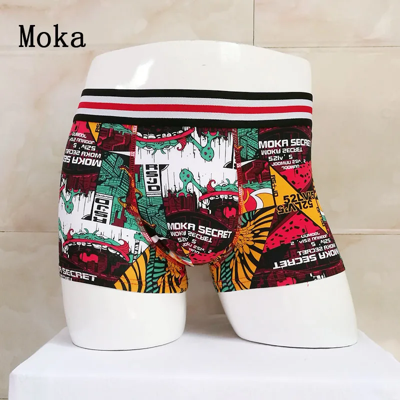 

Moka Hot High Quality Men's Boxers Shorts Graffiti Cartoon Printing Cotton Underwears men boxer Personality Trend Underpants