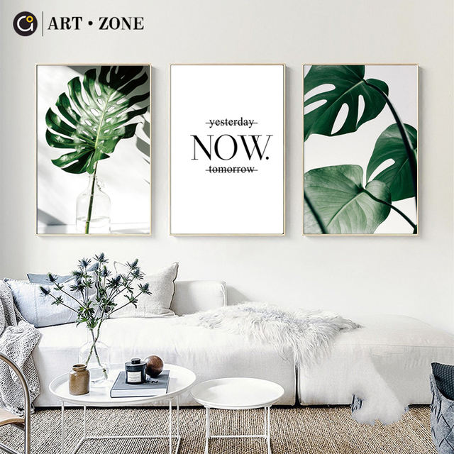ART ZONE Nordic Canvas Painting Modern Prints Plant Leaf Art Posters Prints Green Art Wall Pictures Living Room Unframed Poster