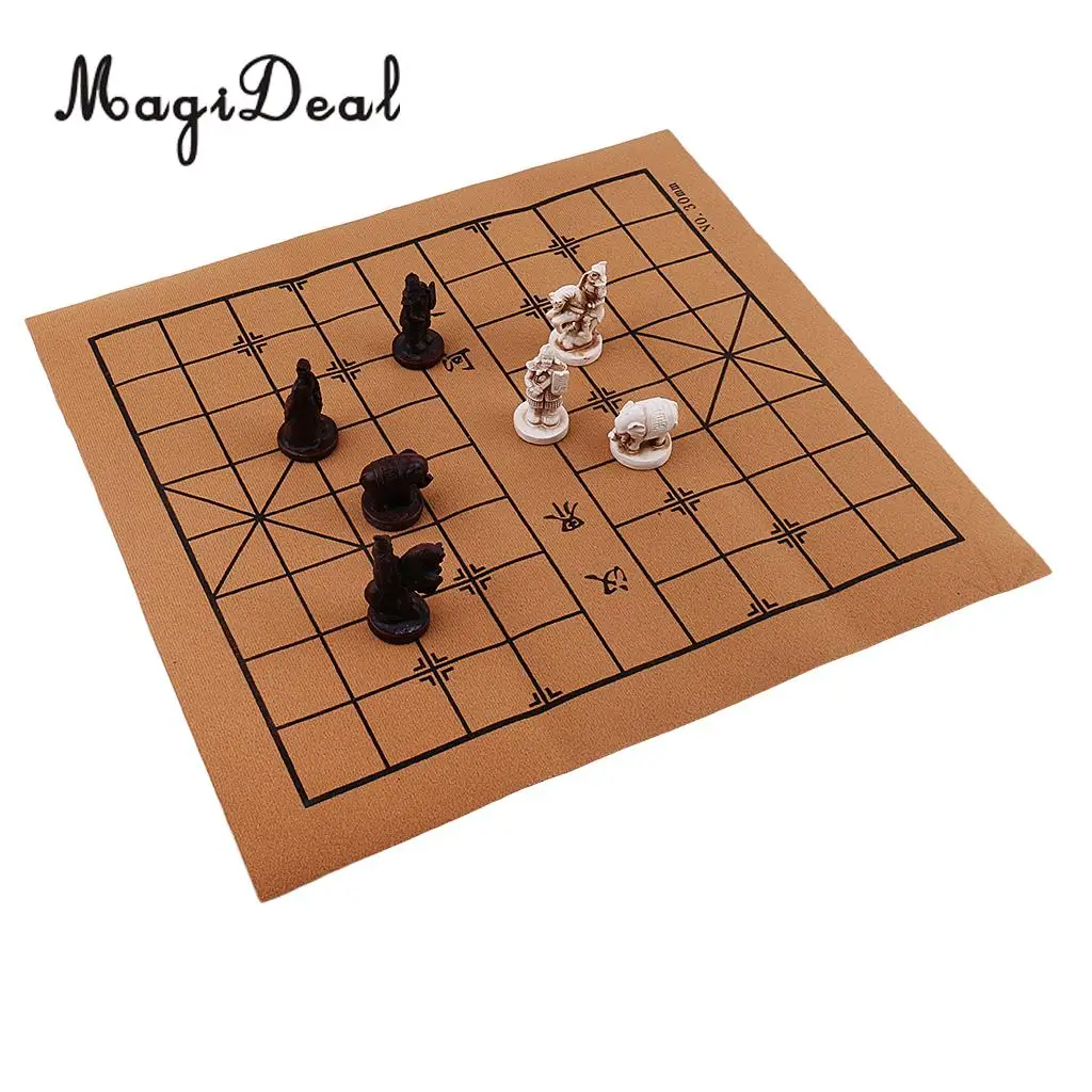Vintage Stereoscopic Chess Folding Chess Board Chinese Traditional Chess Xiangqi Handicraft for Outdoor Camping Hiking Travell