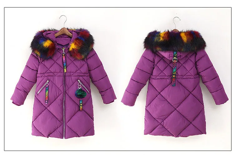 Зимние пальто для девочек модная одежда с меховым воротником коллекция года, детские куртки с хлопковой подкладкой для девочек, плотные теплые парки, пальто для детей возрастом от 4 до 14 лет
