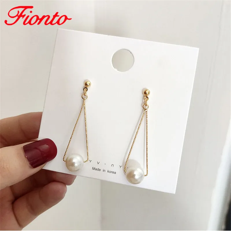 

2019 Long Earrings Simple Retro Triangle Stitching Pearl Personality Earrings Deometric Design Girls Earrings AN1070