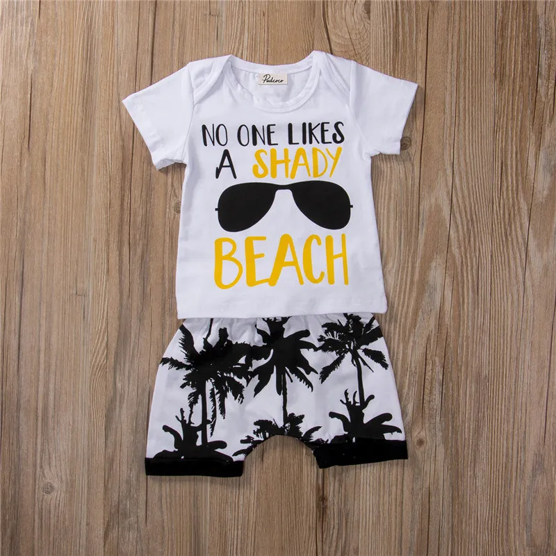 

6M-3 years Children Clothing Set beach Letter T-Shirt+ Pants Cotton suit Summer Casual Outfits for Boy Clothes Set Baby