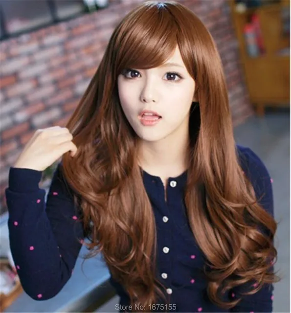 new Korean Style long wave lady's wigs/ synthetic hair thin bangs wig