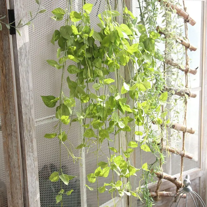 5 шт. искусственные зеленые листья ротанга Clematis плетеная ветка DIY настенная