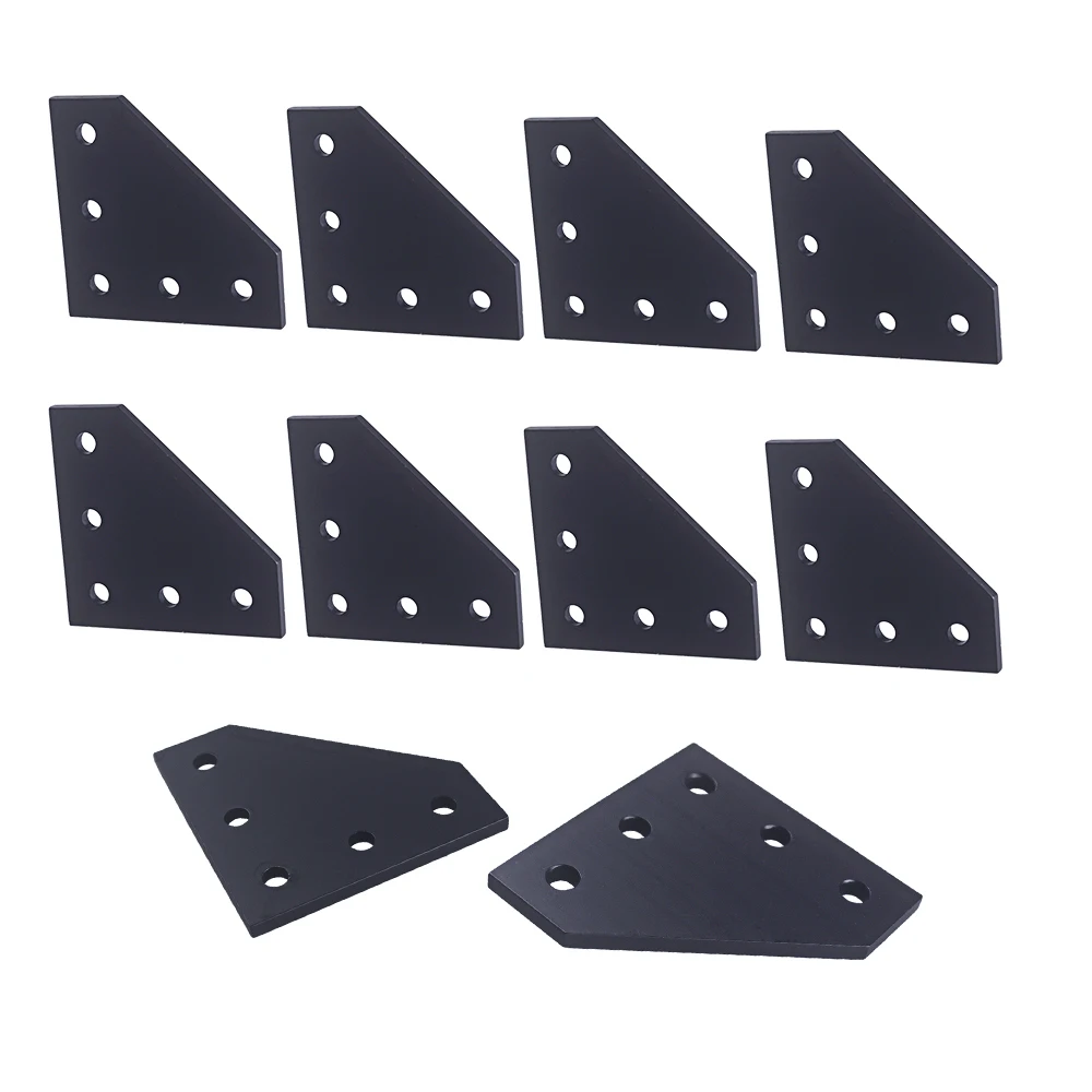 

3D Printer 90 Degree 60 x 60 x 4MM L type with 5 Hole Black Joining Plates for CNC 2020 V-slot Aluminum Profiles Pack of 10