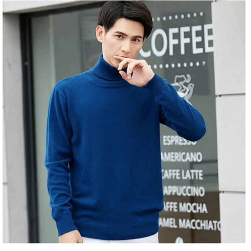 

2019 Sweater Men Autumn Winter Warm Mens Cashmere Knitted Wool Sweaters Solid Color Casual Turtleneck sweater Pullover Men