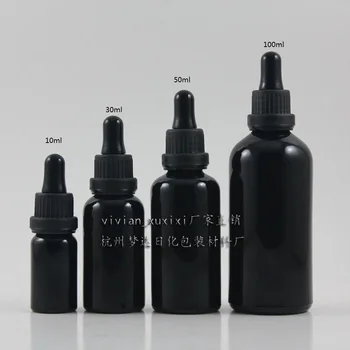 

10ml shiny black Glass Essential Oil Bottle With (black burglarproof ring+black rubber) dropper cap. Essential Oil Container