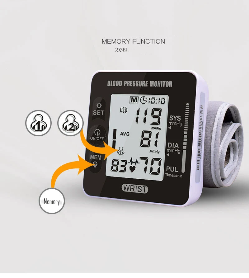 Wrist Blood Pressure Heart Monitor Tensiometer BP Pulse Rate Meter Tonometer LCD Digital Household Automatic Sphygmomanometer-8