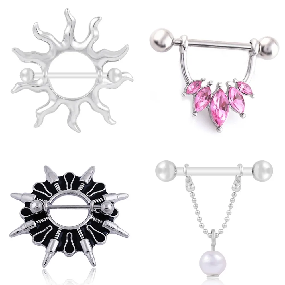 1 PC (14G) Faux Pearl Pendant Breast Nails Hypoallergenic Flower Shaped Puncture Nipple Rings Piercing Jewelry For Women | Украшения и