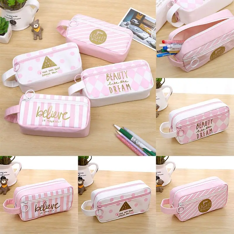 1pc Portable Canvas Pencil Case Organizer Stationery Pouch Makeup Cosmetic Bag