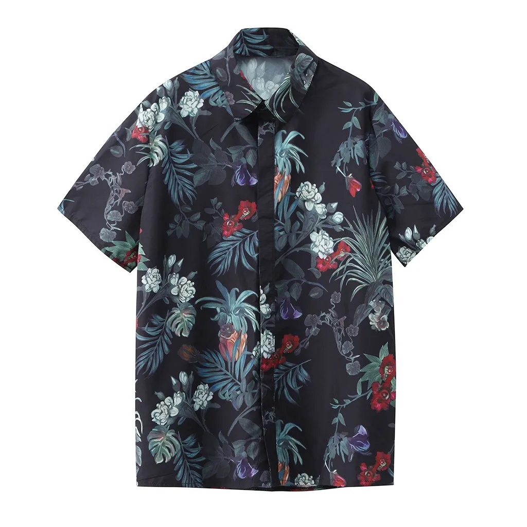 

shirt men summer Casual Floral Hawaiian Aloha Beach Shirts cotton breathable Stand Party shirt street short sleeve L0513