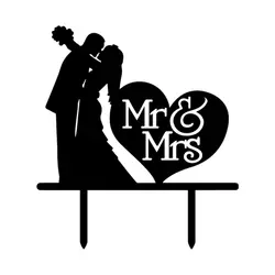 Жених обнимая невесты черный акриловые украшения для торта Mr & Mrs Обручение Свадебный торт Toppers вечерние аксессуары для украшения торта