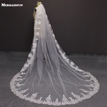 35 Meters Lace Edge One Layer Cathedral Wedding Veil  Long Bridal Veil For Wedding Drress Velos De Novia 2016