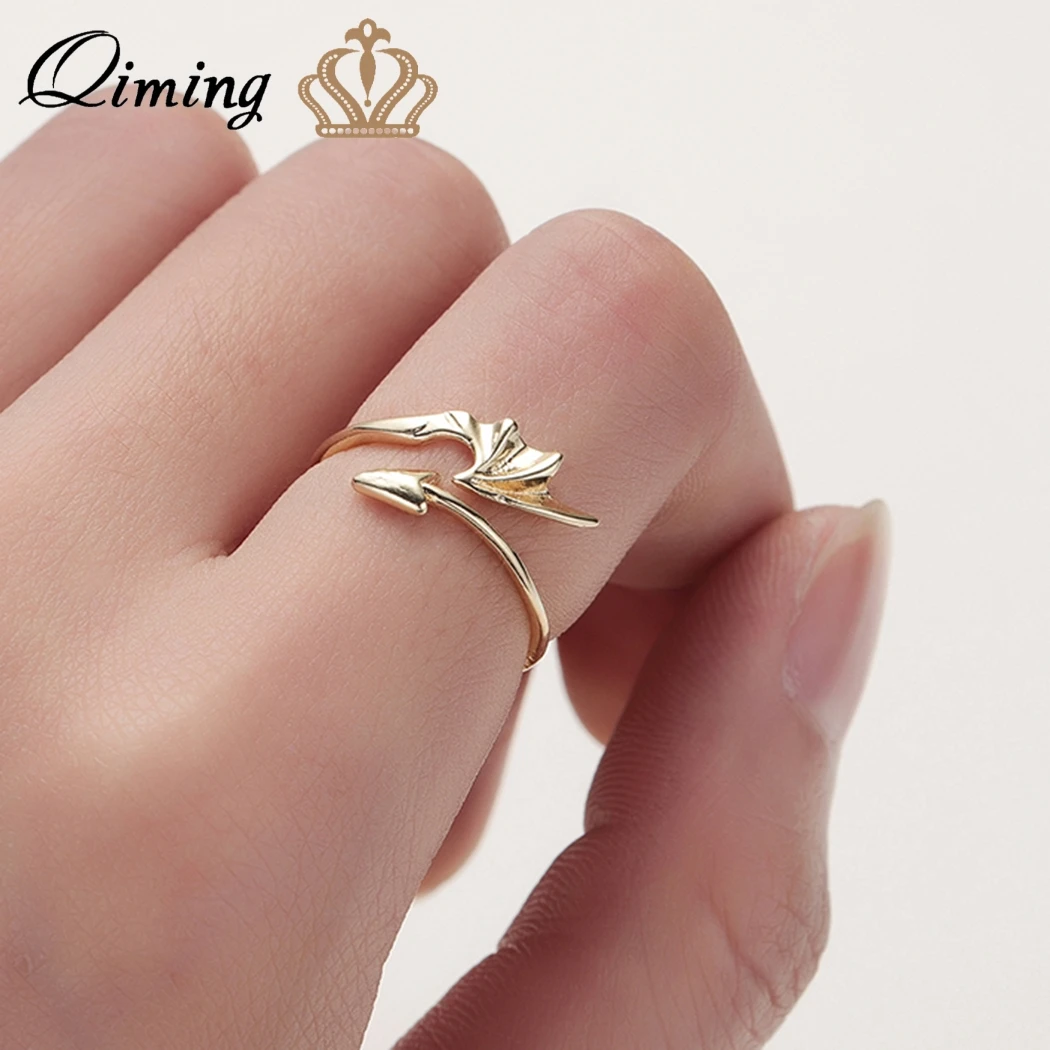 

QIMING Gold Silver Arrow Rings For Female Women Gift Minimalist Jewelry Bague Adjustable Knuckle Ring For Men Gift