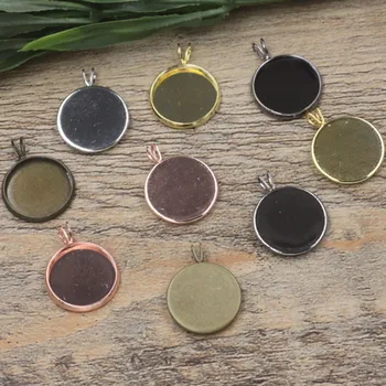 

Inner 10mm 12mm 14mm Round Cabochon Copper Pendant Connectors Base Bezel Setting 6 Colors plated Charm DIY Component
