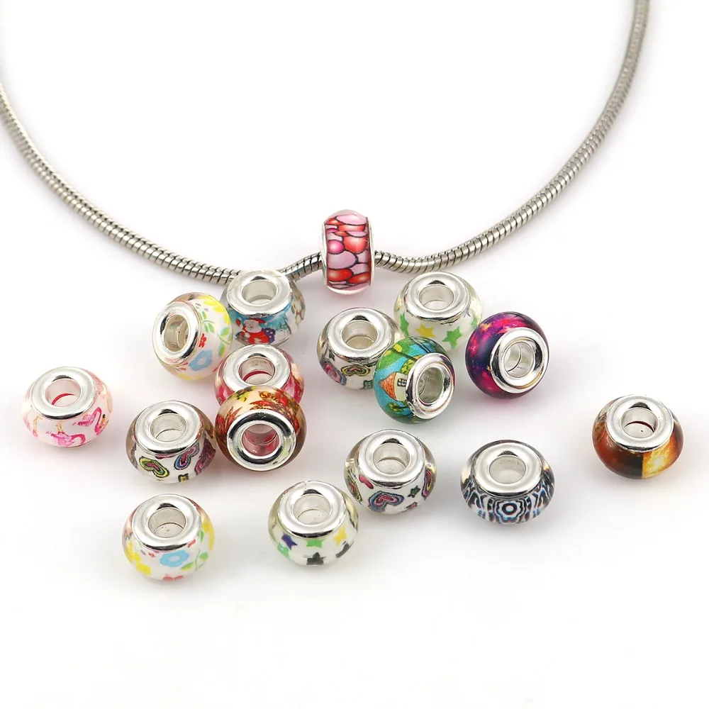 

DoreenBeads Resin European Style Large Hole Charm Beads Round Silver Color Flower At Random About 14mm( 4/8") Dia, 20 PCs