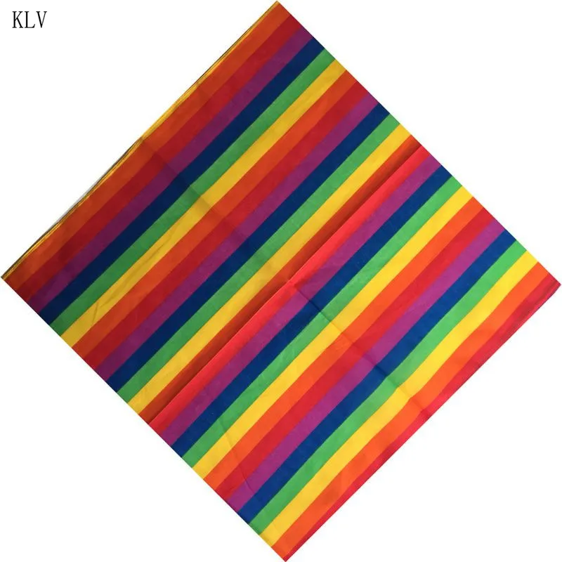 Фестиваль радуги красочные семь полос 55x55 см Унисекс Хлопок Карманный квадратный шарф повязка бандана гей парад браслет шеи галстук