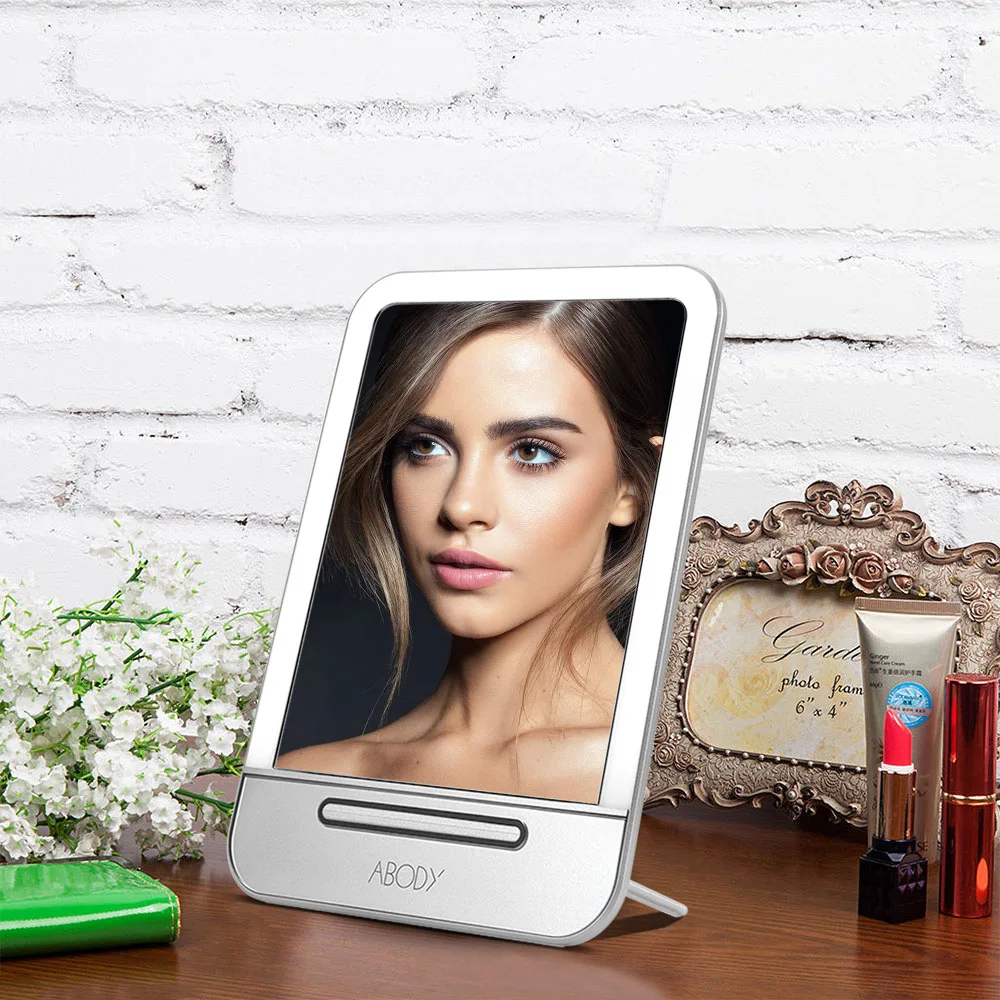 

Abody Rechargeable LED Cosmetic Makeup Mirror Portable Touch Screen Night Light Table Lamp for Tabletop Bathroom Bedroom Travel