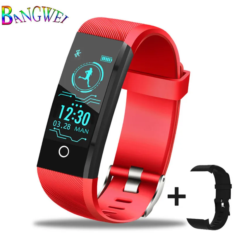 BANGWEI смарт-браслет, трекер сердечного ритма, кровяное давление, кислород, фитнес wrisband IP68, водонепроницаемые Смарт-часы для мужчин wo - Цвет: redBAND