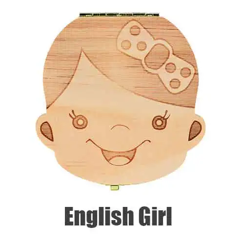 Деревянный органайзер для молочных зубов, сувенирный чехол для мальчиков и девочек, креативный детский органайзер для зубов - Цвет: Wood Girl English