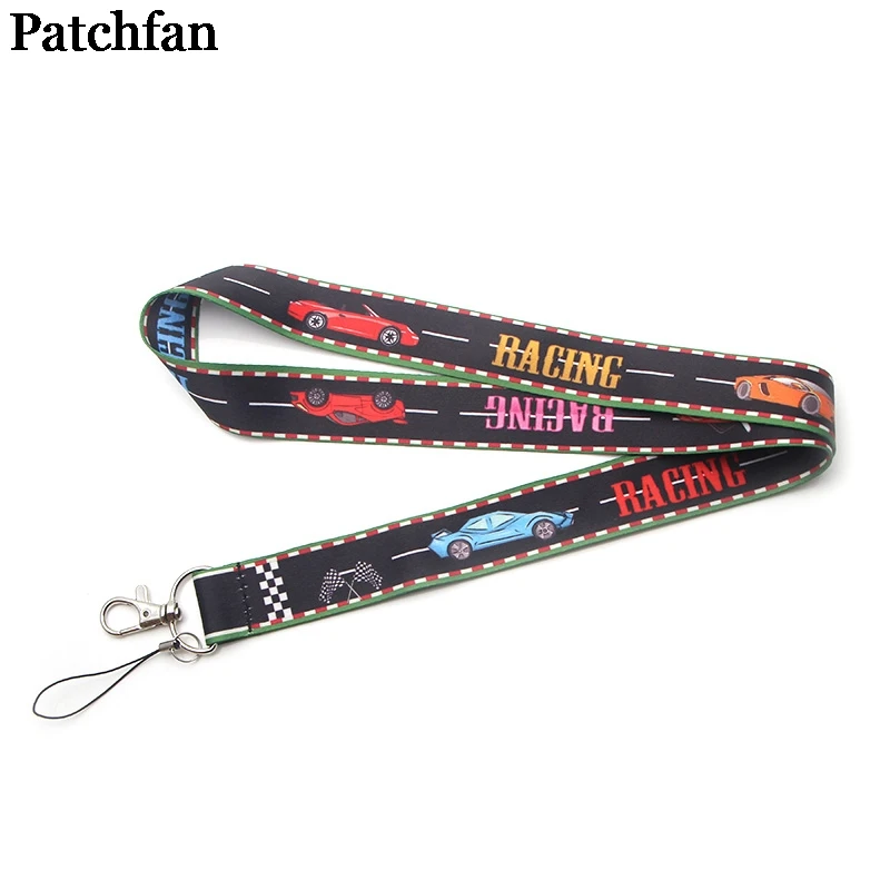 

Patchfan Racing car cool men lanyards for keys in mobile phone straps necklace card holders webbing ribbons A1998