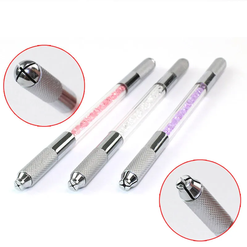 

10pcs/lot Manual Double Heads Eyebrow Lip Tattoo Pen Permanent Microblading Pen with Rhinestone Handle Tattoo Accessories