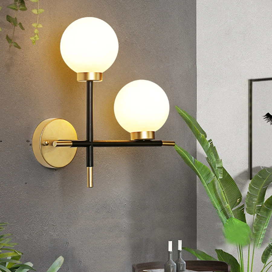 

BEIAIDI Nordic Iron Glass Ball Wall Lamp Bathroom Mirror Beside Lamp Bedroom Bedside Wall Light Hotel Corridor Aisle Wall Sconce