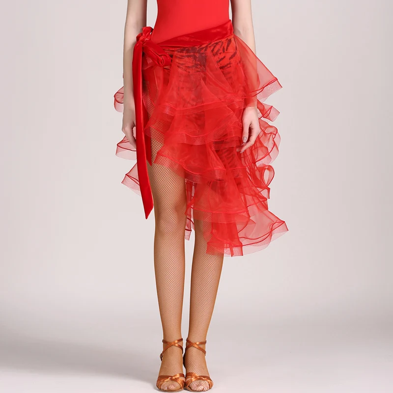 

B0015 Red and Black Latin Tulle Half Skirt for Adult Chacha & Rumba Dancer Competition Dress Woman Dance Costume Latin Dancewear