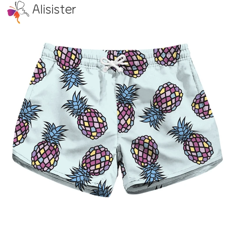 

2019 Summer Shorts Women Pineapple Fruit Print Bow Drawstring Trunks Sun Casual Sweatpants Quick Drying Shorts