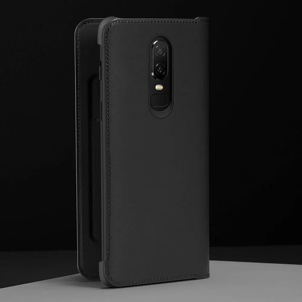 Оригинальный OnePlus 6 6T флип чехол черный искусственная кожа умный спящий режим