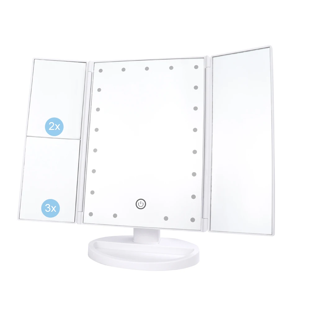 21 LEDs Folding Lamp Luminous Makeup Mirror 2X/3X Magnifying 180 degree Rotating Adjustable Tableto