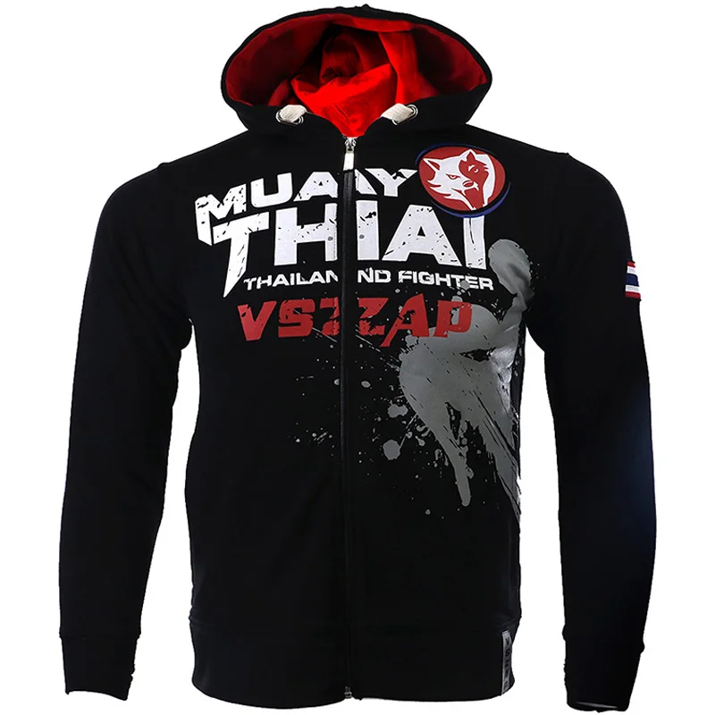 VSZAP брендовая одежда осень Муай Тай с капюшоном Fir фитнес молния толстовка ММА бои куртка