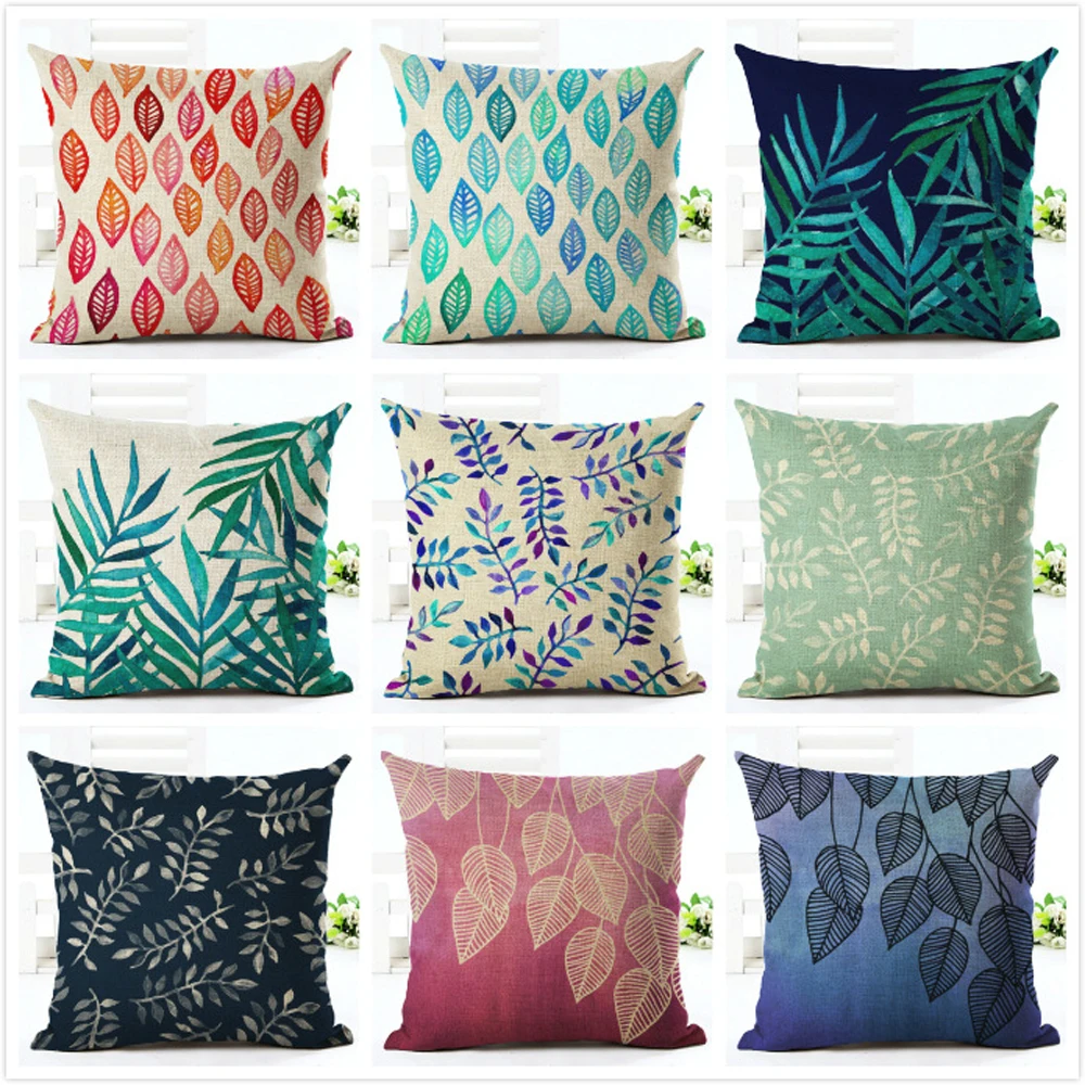 

Leaves Printing Cushion Cover Cotton Linen Decorative Pillowcase For Sofa Leaves Pattern Pillow Case kussensloop almohada