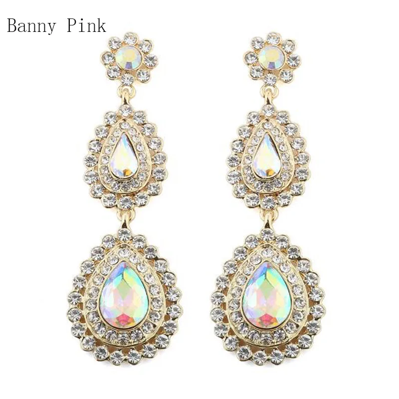 Luxury Full Rhinestone Long Pendant Studs Earrings For Women Cute