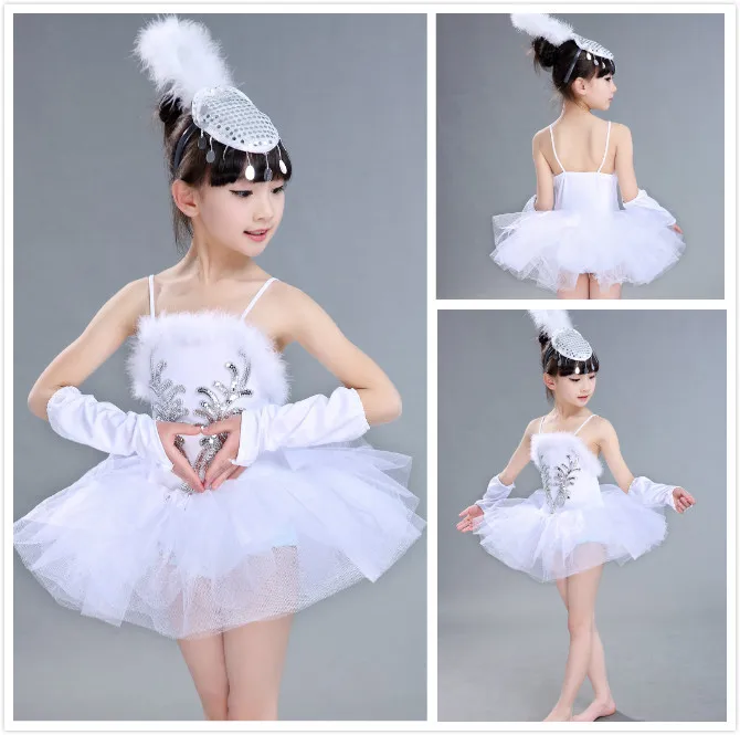 

Girl Gymnastics Dance Dress Children Ballet Tutu Sleeveless Swan Dance White Kids Gymnastics Leotard Skirt Dresses Outfits 18