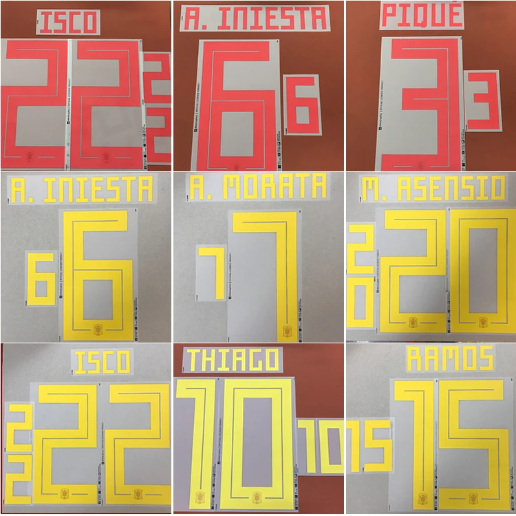 2018 Испания A. INIESTA ISCO DIEGO костa ASENSIO PIQUE ramos MORATA футбольный шрифт печать Настройка