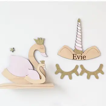 

C 3D Wood Cute Unicorn bunny rabbit ear Eyelash Closed Lovely Eye Wall Stickers DIY Craft Home Room Decal Room Decoration