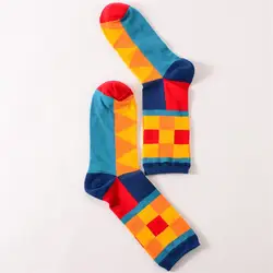 1 пара модные мужские Веселые носки Британский ветер Геометрия Harajuku контрастным Цвет личность хлопка мужские носки Геометрия New