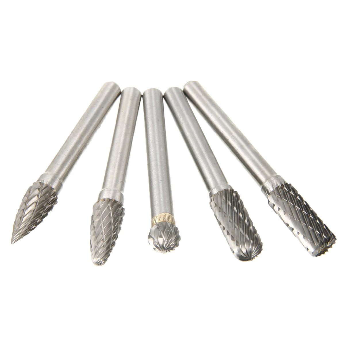 New 5pcs Tungsten Carbide 8mm Rotary Point Burrs Electric Grinder 6mm Shank Bits Set For Finishing Metal Molds Processing