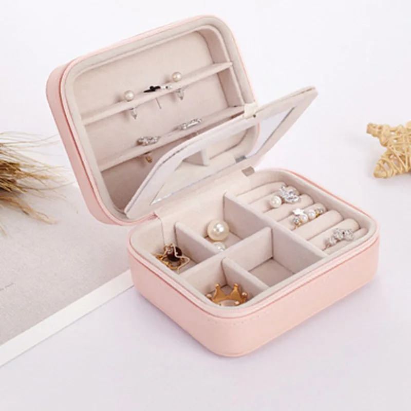 

Women's Mini stud earrings rings Jewelry Box Useful Makeup Organizer With Zipper Travel Portable Jewelry Box Boite Bijoux Gift