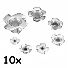 10pcs M3 M4 M5 M6 M8 M10 M12 Zinc Plated Four Claws Nut Speaker Nut T-nut Blind Pronged Tee Nut Furniture Hardware