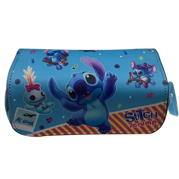 

IVYYE Blue STITCH Anime Cosmetics Bags PU Zipper School Pencil Case Storage Pen Bag Large capacity Pouch Stationery New