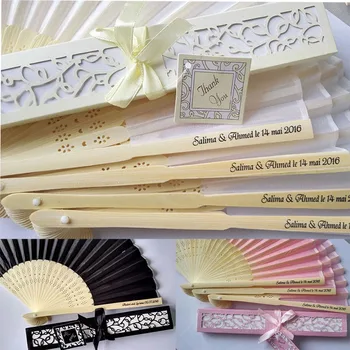 

Customize White Ivory 30pcs/lot Silk Folding Hand Fan in Elegant Laser Cut Gift Box Wedding Gifts