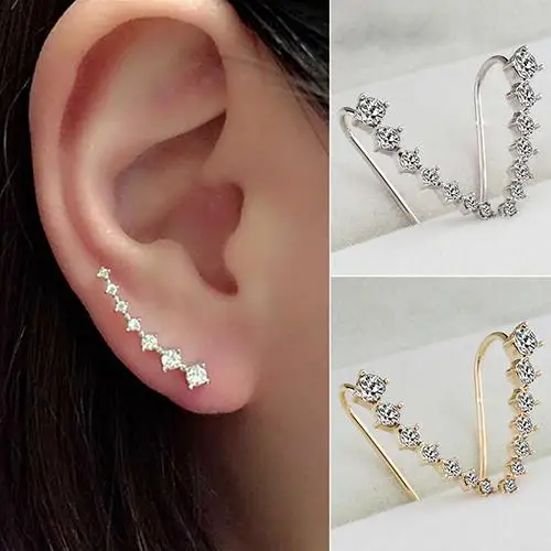 

Hot Women's Fashion Line Rhinestones Zircon Earrings Ear Hook Clip Stud Jewelry New