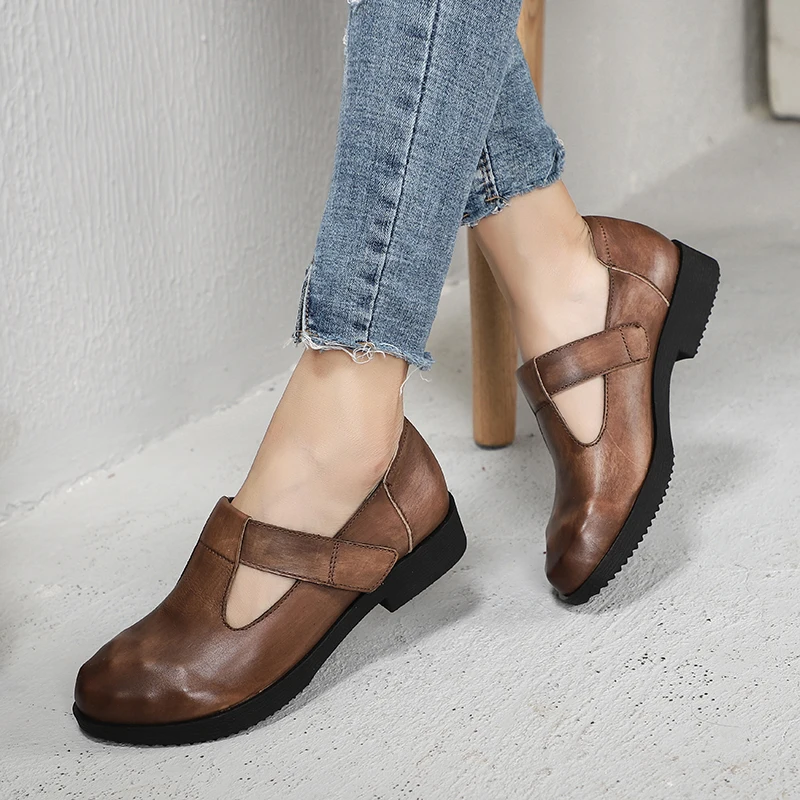 

Women Flat Shoes 2019 Latest Old-fashioned Mom Shoes Retro Original Leather Handmade Casual Lady Shoes Footwear