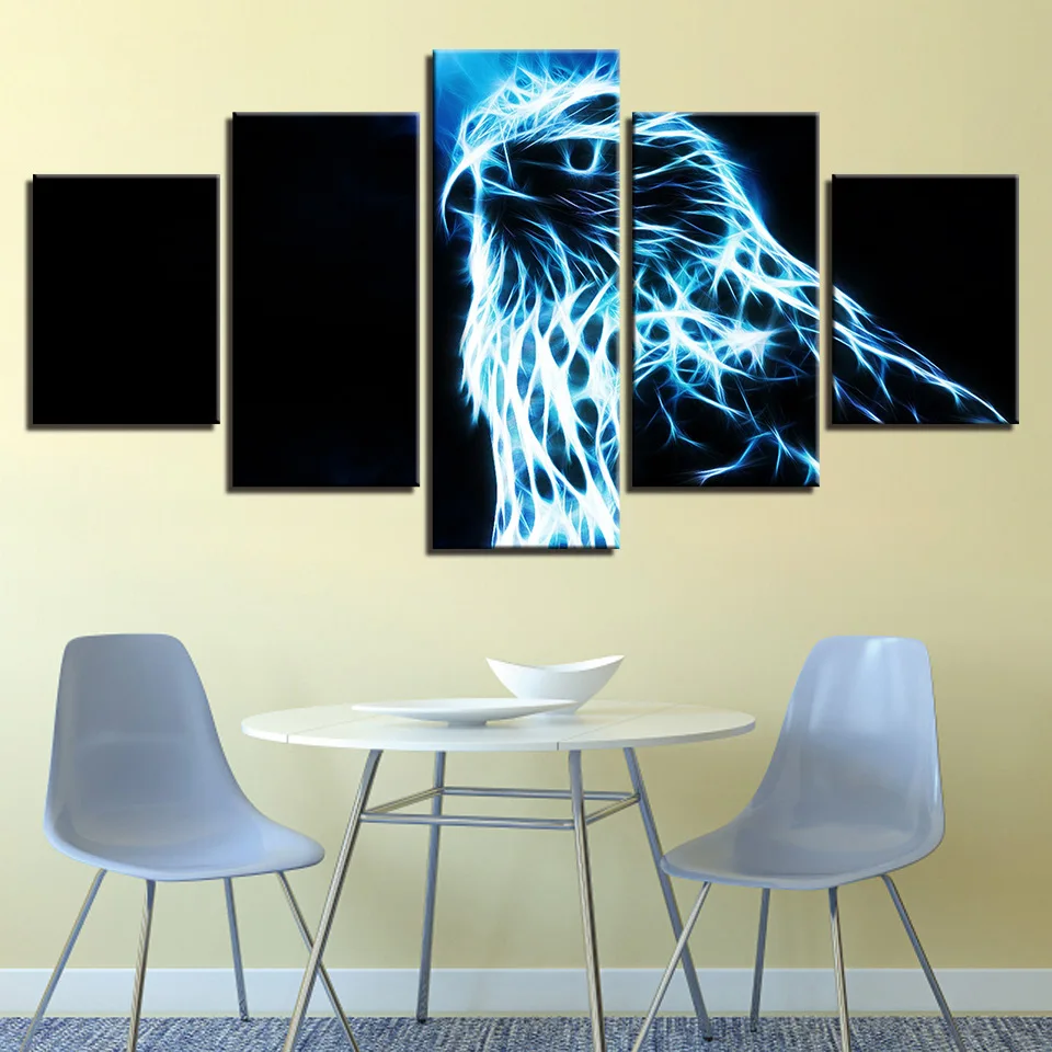 

Canvas Painting 5 Piece Modern Picture Wall Art Picture Luminescent Animal for Living Room Home Decor Ready to Hang Framework