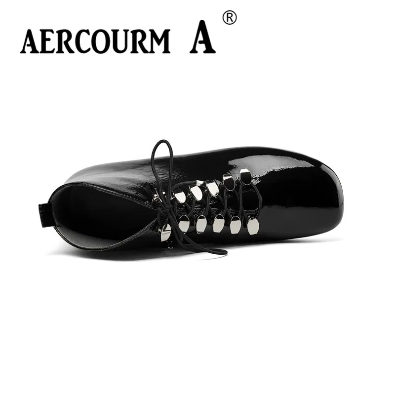 Aercourm A/женские кожаные ботинки из лакированной кожи абрикосового и черного